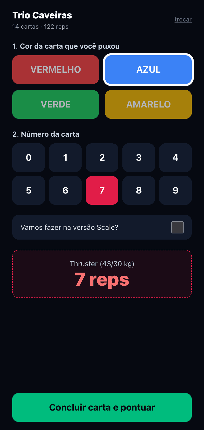 Tela do atleta lançando a carta